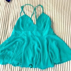 Express teal/blue peplum silk dress tank top